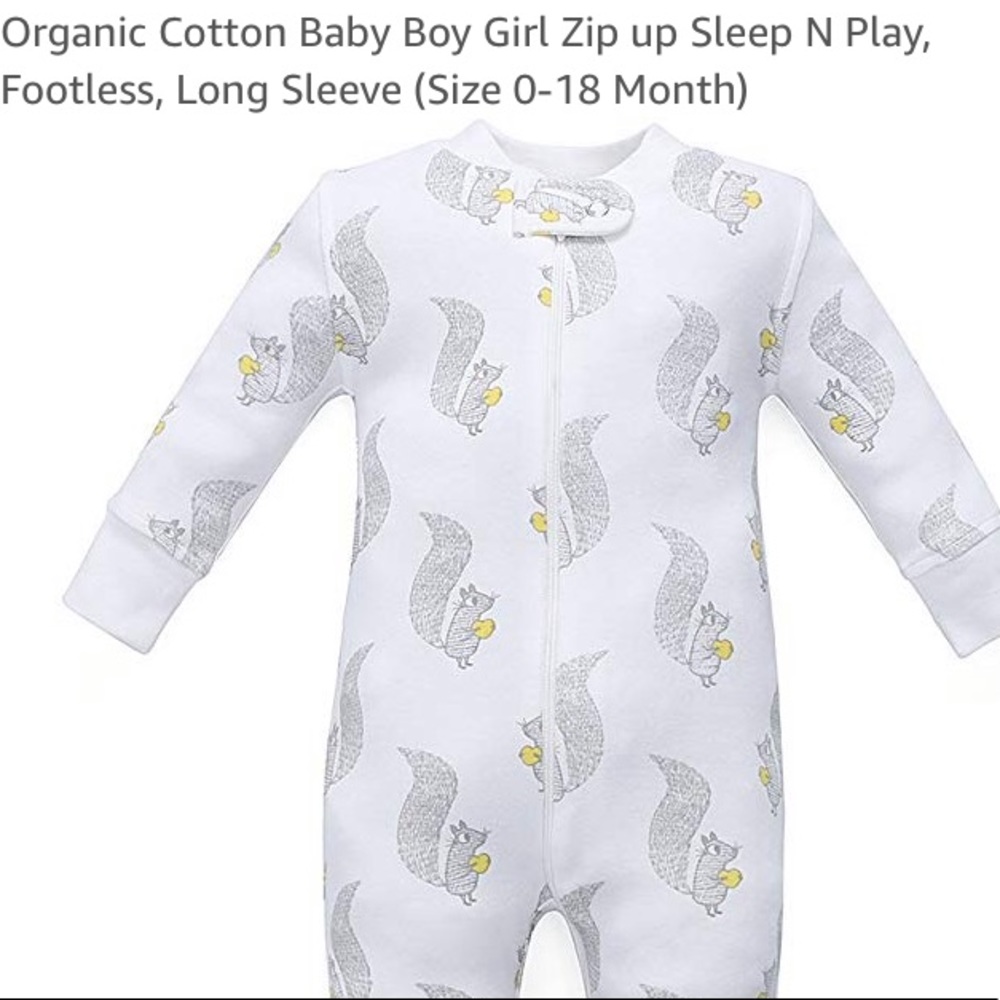 Footless onesie- organic cotton!  🐿 💛
